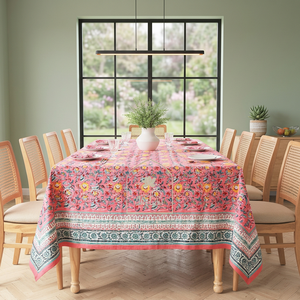 Indian Handmade Simple Floral Cotton Eco-Friendly Washable Floor Length <b>Square</b> <b>Tablecloth</b> - Product Image 2