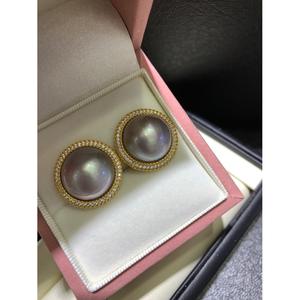 Boucles d'oreilles en perles de la série Bazaar Banquet Star 19-20 mm, clous en argent S925, bijoux classiques pour femmes, plaqués or 18 carats, diamants - Product Image 2