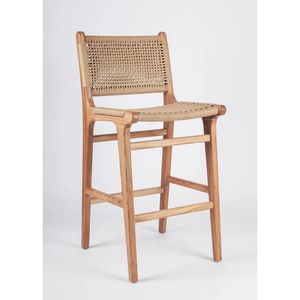 Patas de madera maciza Silla Comedor Silla tejida Altura del mostrador Taburete de barra alto moderno Sillas para cafetería Hotel Cocina Restaurante Centro comercial - Product Image 4