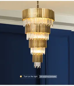 Lampe ronde rectangulaire de lustre d'or de style de luxe salon chambre à coucher salon lustre en cristal suspension