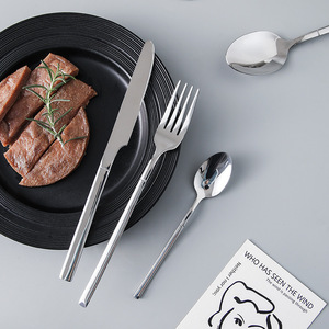 Chất lượng cao 410 thép không gỉ dao kéo gương Flatware dài xử lý dao muỗng nĩa bạc cho nhà hàng - Product Image 5