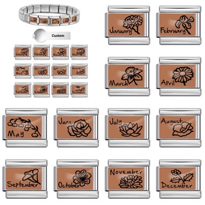 Wholesale Hot Sales Custom 1-12 Month Flower Series Italian Charm Link Fit 9mm Stainless Steel Bracelet DIY Making Jewelry Gift - Product Image 1