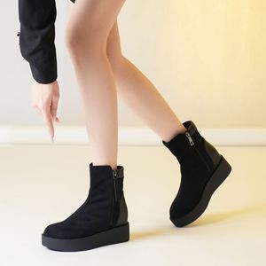 Bottines à talon compensé en cuir suédé pour femmes, bout rond, avec fermeture éclair latérale, bottines à la mode d'automne, Y91236 - Product Image 3