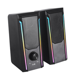 ลำโพงคอมพิวเตอร์ตั้งโต๊ะ ไฟ LED RGB ที่ขับเคลื่อนด้วย USB เสียงสเตอริโอ ดีไซน์กะทัดรัด พร้อมปุ่มควบคุมระดับเสียง สำหรับการเล่นเกมและการใช้งานในสำนักงาน - Product Image 1