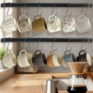 Double Tier Wall Mounted Metal <b>Mug</b> Rack Storage Holder Minimalist Kitchen Cup Organizer Durable Baking Paint Finish - Product Image 5