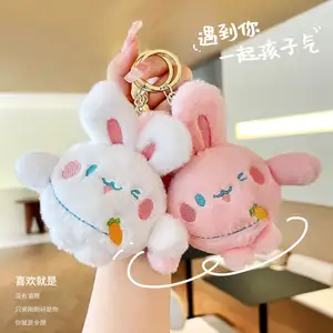 Key chain plush toy factory sale customized round fur ball bunny car keychain doll