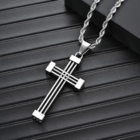ARNAN Collier croix en acier inoxydable Combinaison multicouche Pendentif de couple hip-hop à la mode personnalisé pour hommes en acier inoxydable
