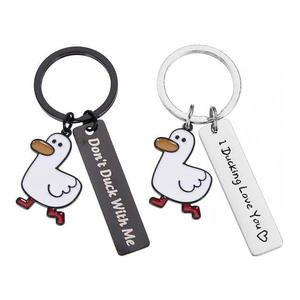 Portachiavi personalizzato in acciaio inossidabile per coppie di papere in metallo per lui non anatra con <span class=keywords><strong>Me</strong></span> ti amo regalo portachiavi di san valentino - Product Image 1