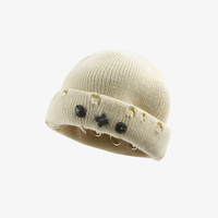 Chapeau d'hiver tricoté à trous ronds style melon, casquette courte à bord roulé pour homme et femme, idéale pour le streetwear et le hip-hop