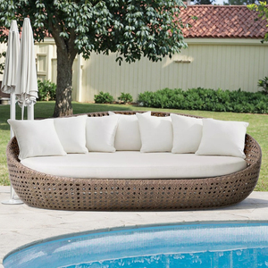 Cama de día redonda para exteriores, <span class=keywords><strong>tumbona</strong></span> de mimbre marrón elegante y cómoda con Base de <span class=keywords><strong>aluminio</strong></span> para Patio y jardín - Product Image 4