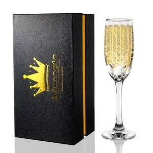 Hot selling 6 oz ribbed champagne flutes glass with gift box for business gift