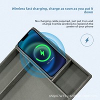 Nouvel Organisateur de Bureau en Cuir PU avec Chargeur Sans Fil 15W Polyvalent et Boîte de Rangement