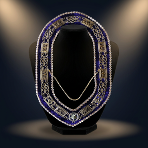 Grand Blue Lodge Chain <b>Collar</b> Luxury Silver with Purple Velvet Symbols Rhinestones Hand Embroidered Adjustable Sew-On Badge - Product Image 1