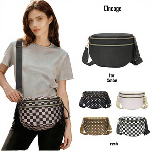 Bolso de cintura impermeable de poliéster a cuadros con cremallera, bandolera de viaje, bolso de hombro, riñonera de talla grande para senderismo - Product Image 3