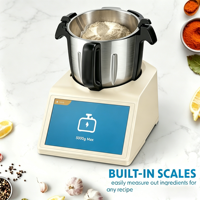 Robot de cuisine intelligent avec écran tactile TFT de 10 pouces, bol en acier inoxydable de 4,5 L, capable de cuire à la vapeur, hacher, mélanger, faire sauter, fouetter et mélanger.