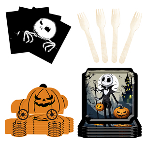 DAMAI Customized Halloween Theme Party Supplies with Skull and Pumpkin Disposable Party Paper Plates Napkins Party Tableware Set - Product Image 5