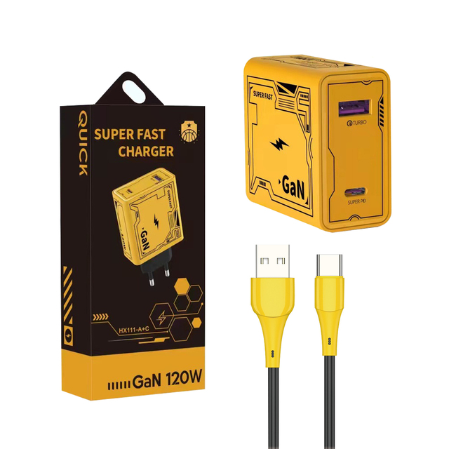 120W GAN Fast Charging Mobile Phone Charger QC USB Type C PD 2 Port Wall Adapter With Cable Set EU US UK Plug Charge for iphone