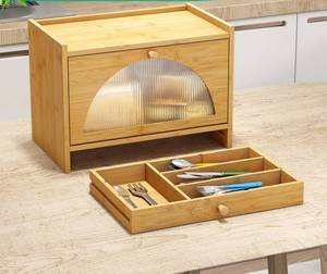 Caja de pan de bambú de lujo moderna, ventana transparente, contenedor de alimentos personalizado <span class=keywords><strong>para</strong></span> almacenamiento de cocina, platos de <span class=keywords><strong>madera</strong></span> <span class=keywords><strong>para</strong></span> servir - Product Image 5
