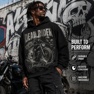 Felpa con Cappuccio Sinister 500gsm Pesante con Stampa DEAD RIDER Oversize in Policotone Streetwear Gotico Unisex Invernale Casual da Uomo - Product Image 2