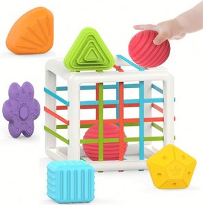 Jouet de tri Montessori pour bébé de 1 an, cube coloré et 6 jouets sensoriels multi-formes pour le développement de la motricité fine - Product Image 1