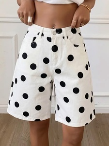 Shorts <span class=keywords><strong>Bermuda</strong></span> en <span class=keywords><strong>jean</strong></span> blanc décontracté Y2K vintage pour <span class=keywords><strong>femme</strong></span>, imprimé pois, coupe droite, longueur genou - Product Image 3