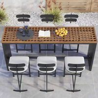 Ensemble de table et chaises de bar d'extérieur en aluminium moderne avec lattes en teck - Meubles d'extérieur durables et résistants à l'eau pour les rassemblements familiaux et les hôtels
