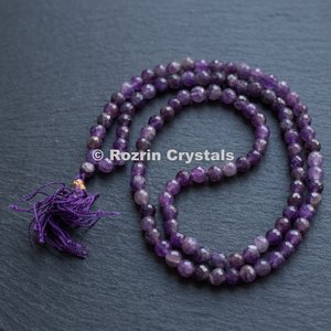 Jap Mala Bouddhiste Religieux en Agate et Améthyste Facettée Sculptée, Souvenir par Rozrin Crystals - Product Image 2
