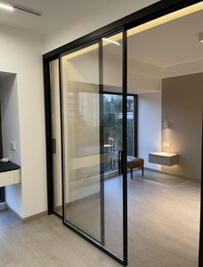 <span class=keywords><strong>Porte</strong></span> coulissante à suspension supérieure avec rail dissimulé, cadre ultra-fin en aluminium, verre trempé, design minimaliste moderne, pour cloison - Product Image 2