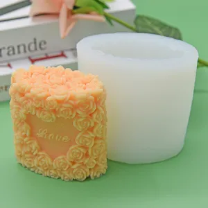 Großhandel 3D-Silikon Valentinsgeschenk Blume Rose Säule Kerze Formen Fondant Kuchen Dekoration Silikonformen