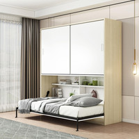 Lit mural pliant en bois de style moderne, meuble de chambre à coucher gain de place avec design mural
