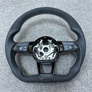 Volante Deportivo S-line de Fondo Plano en Cuero Genuino, Accesorio para Auto Compatible con Audi A6 C7 <span class=keywords><strong>A3</strong></span> A4 B8 B9 S5 A5 A7 A8 Q3 Q7 - Product Image 2