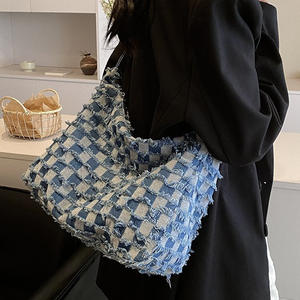 2025 nouveau sac en toile à carreaux femmes mode décontractée grande capacité sac à bandoulière Denim sac à bandoulière - Product Image 3