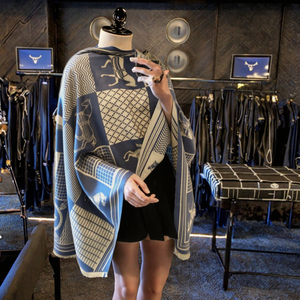 وشاح شتوي فاخر للنساء بتصميم جاكار بنقشة الحصان، شال باشمينا وكشمير سميك من تصميم المصممين، طويل ومربع وطباعة رقمية تقليدية - Product Image 1