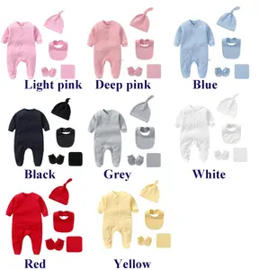 Conjunto de 5 piezas de ropa para bebé recién nacido, Boina de manga larga, calcetines, mitones, Pelele de algodón