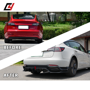 High Quality ABS Rear <strong>Diffuser</strong> With LED for Tesla <strong>Model</strong> <strong>3</strong> Body Kits Carbon Fiber Style Rear Bumper Lip Sporty Easy Installation - Product Image 2