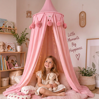 Lit de bébé avec baldaquin pliable pour enfants, pompons en coton pur, plafond conique, décoration nordique pour la chambre d'enfant, lit bébé portable pour la maison