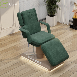 Cama de masaje de mesa facial de pestañas de tela verde esmeralda moderna cama de tratamiento médico eléctrica con 3 motores y Control de pie - Product Image 6