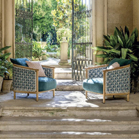 Ensemble de meubles de jardin de luxe tout temps en teck et rotin, résistant à l'eau, pour véranda et patio extérieur