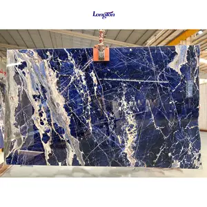 Luxury Stone Brazil Cloisonne Natural Blue Sodalite Quartzite Blue Marble Slab For Wall Floor Decoration