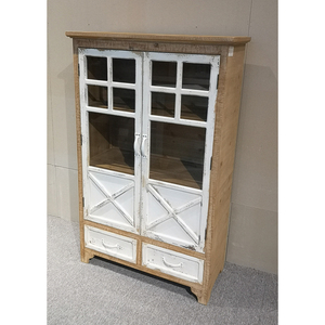 Retro Solid Wood Durable High Stability Storage Sideboard <b>Cabinet</b> for Home Kitchen & Dining <b>Rustic</b> Antique Design Glass Door - Product Image 1