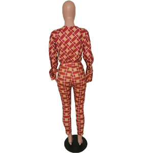 Ensemble deux pièces pour femmes, style tendance, vêtements pour femmes européens et américains, automne, nouveau, manches longues, t-shirt ample pour femmes, <span class=keywords><strong>pantalon</strong></span> à carreaux - Product Image 5