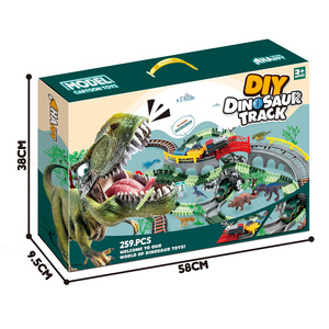 Cadeau pour garçons et filles, assemblage réaliste <span class=keywords><strong>du</strong></span> monde <span class=keywords><strong>des</strong></span> dinosaures, course sur route, pont, rampe, ensemble <span class=keywords><strong>de</strong></span> Train Double, voiture électrique, Rail, jouet - Product Image 6