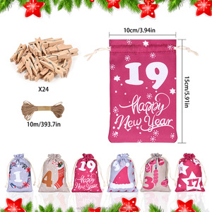 Bolsa de calendario de Adviento impresa con patrón de Cuenta regresiva lindo para embalaje de regalo de Navidad transfronterizo suministros de vacaciones - Product Image 3