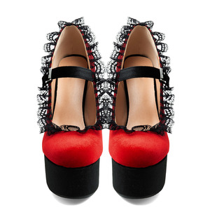 Big Size 47 Lace Rim Thick Platform Patchwork Pumps Chunky High Heels Round Toe Sandals Women Buckle Strap <strong>Red</strong> <strong>Suede</strong> <strong>Shoes</strong> - Product Image 3