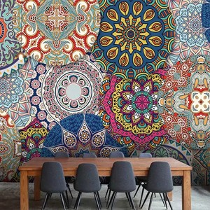 Tissu mural patchwork mandala bohème coloré, motif géométrique ethnique, <span class=keywords><strong>papier</strong></span> <span class=keywords><strong>peint</strong></span> non tissé pour salon - Product Image 5