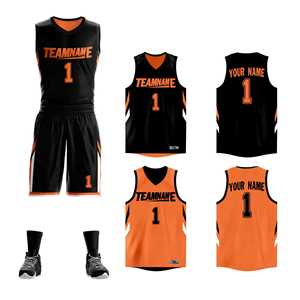Desain Jersey Basket Olahraga Set Dua Sisi Hitam Oranye Kustom - Product Image 1