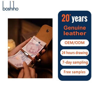 Boshiho Custom Logo Anti-Theft Slim <b>RFID</b> <b>Blocking</b> Genuine Leather Credit Card <b>Wallet</b> Multi-Function Vintage Thread Pattern Front - Product Image 1