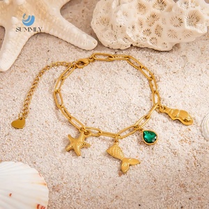 SUMMLY Vintage Vente en gros Pendentif océan Bracelet à breloques en acier inoxydable plaqué or 18 carats Bijoux de mode pour femmes - Product Image 1