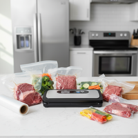 Scelleuse sous vide alimentaire à rouleaux pour sacs, avec écran LED et fonction de réglage de la date, optionnelle -80Kpa, pour boîtes à steak