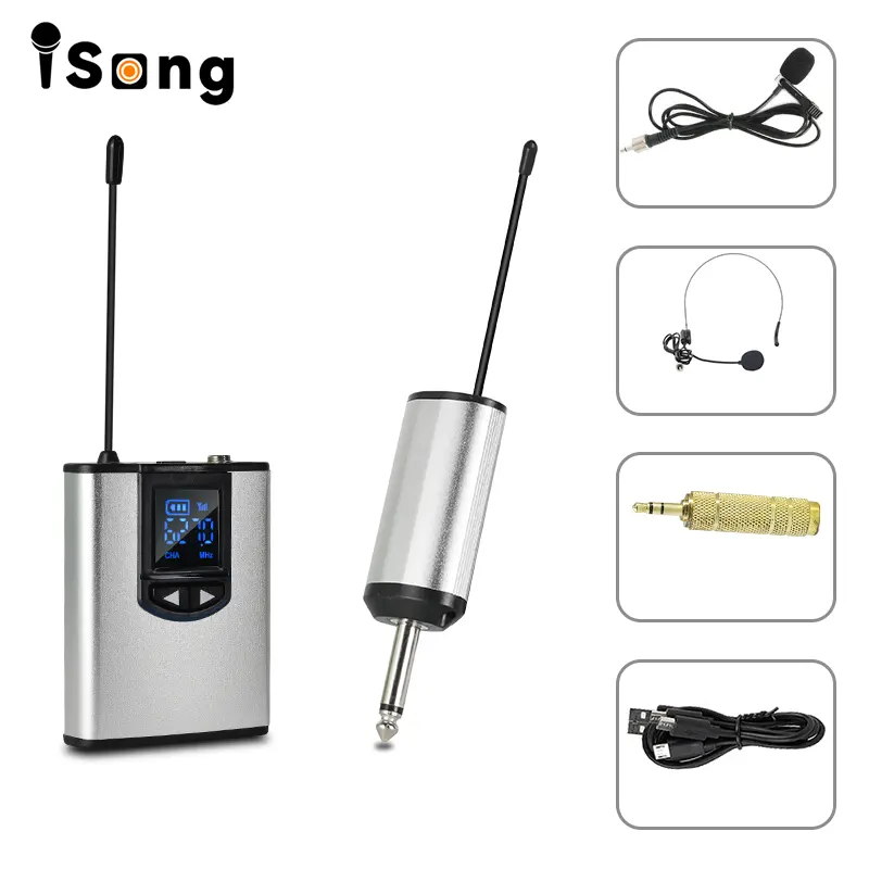 iSong IG01 ชุดหูฟังไร้สาย UHF ไมโครโฟน/ไมโครโฟนปกลาเวลเลอร์พร้อมเครื่องส่งสัญญาณ Bodypack และตัวรับสัญญาณแบบชาร์จไฟขนาดเล็ก